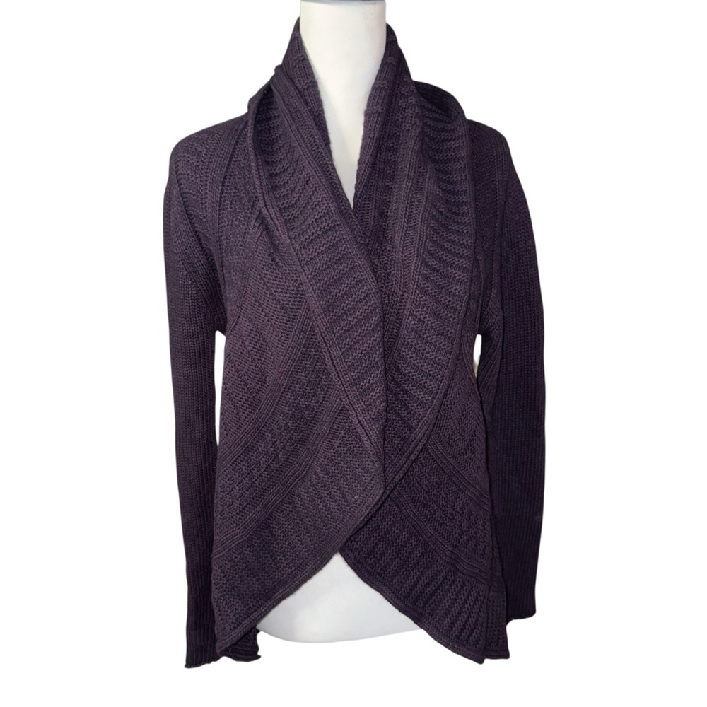 Autumn Cashmere Deep Purple Open Front Draped Cardigan Sweater Sz Medium